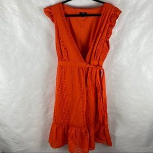Orange Eyelet Wrap Around Dress Size 12 petite EUC